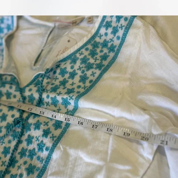 NWT |Soft Surroundings| Boho Midi Dress in White with Blue Floral Embroidery Med - Picture 9 of 10